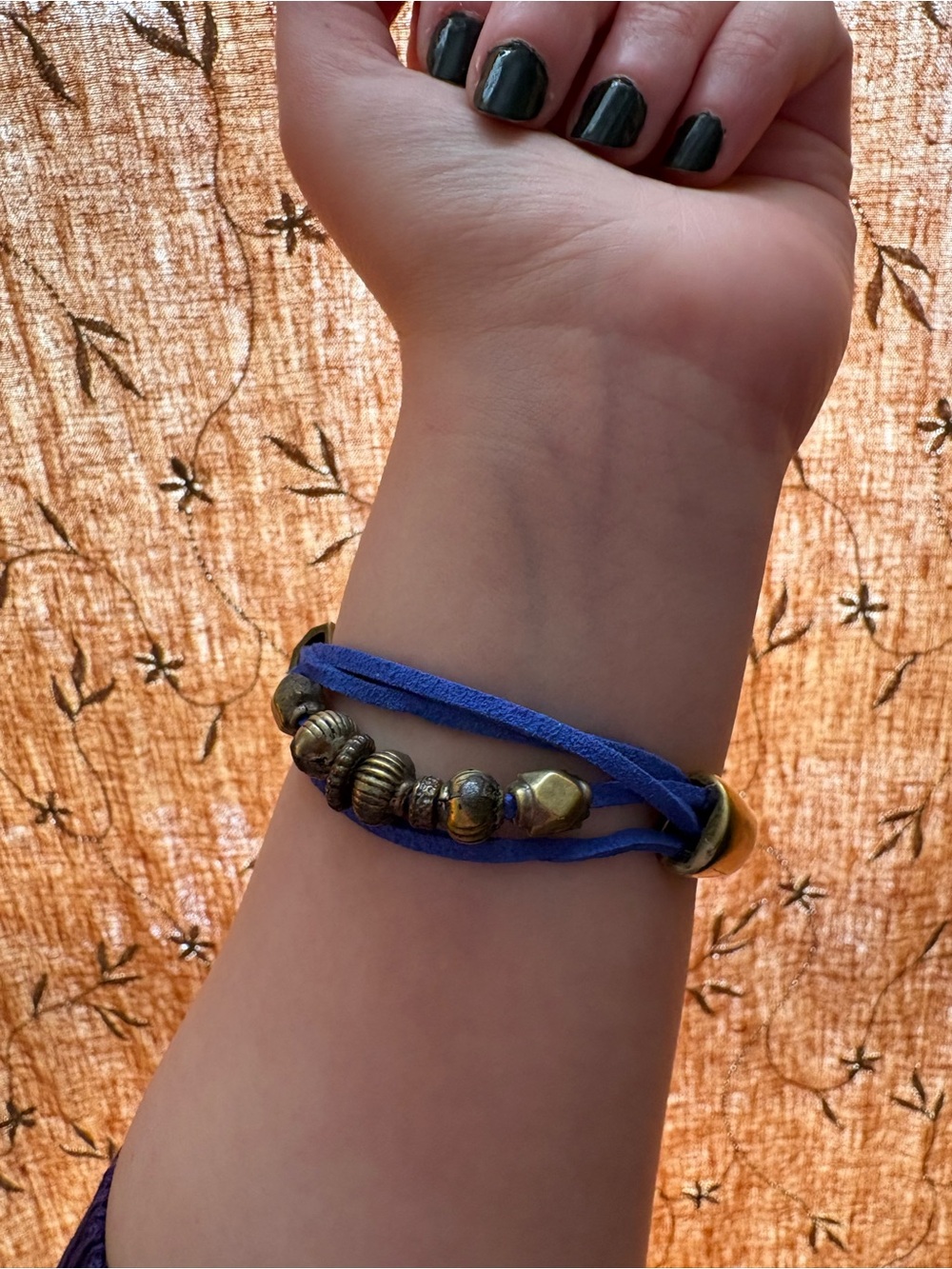 Blue Suede & Brass Wrap Bracelet